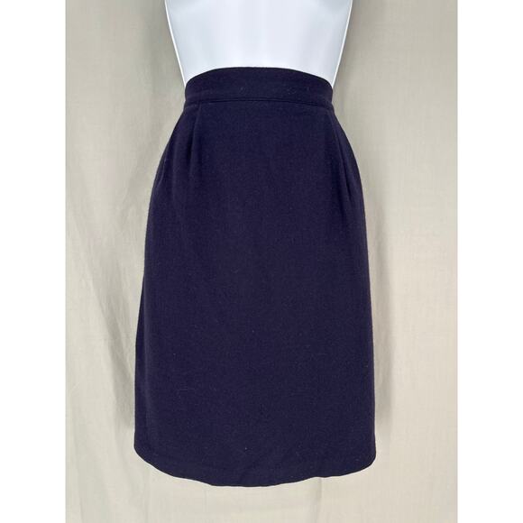 Vintage Dresses & Skirts - 90s Vintage Skirt Women Medium Navy Blue Wool Pencil Academia Pockets